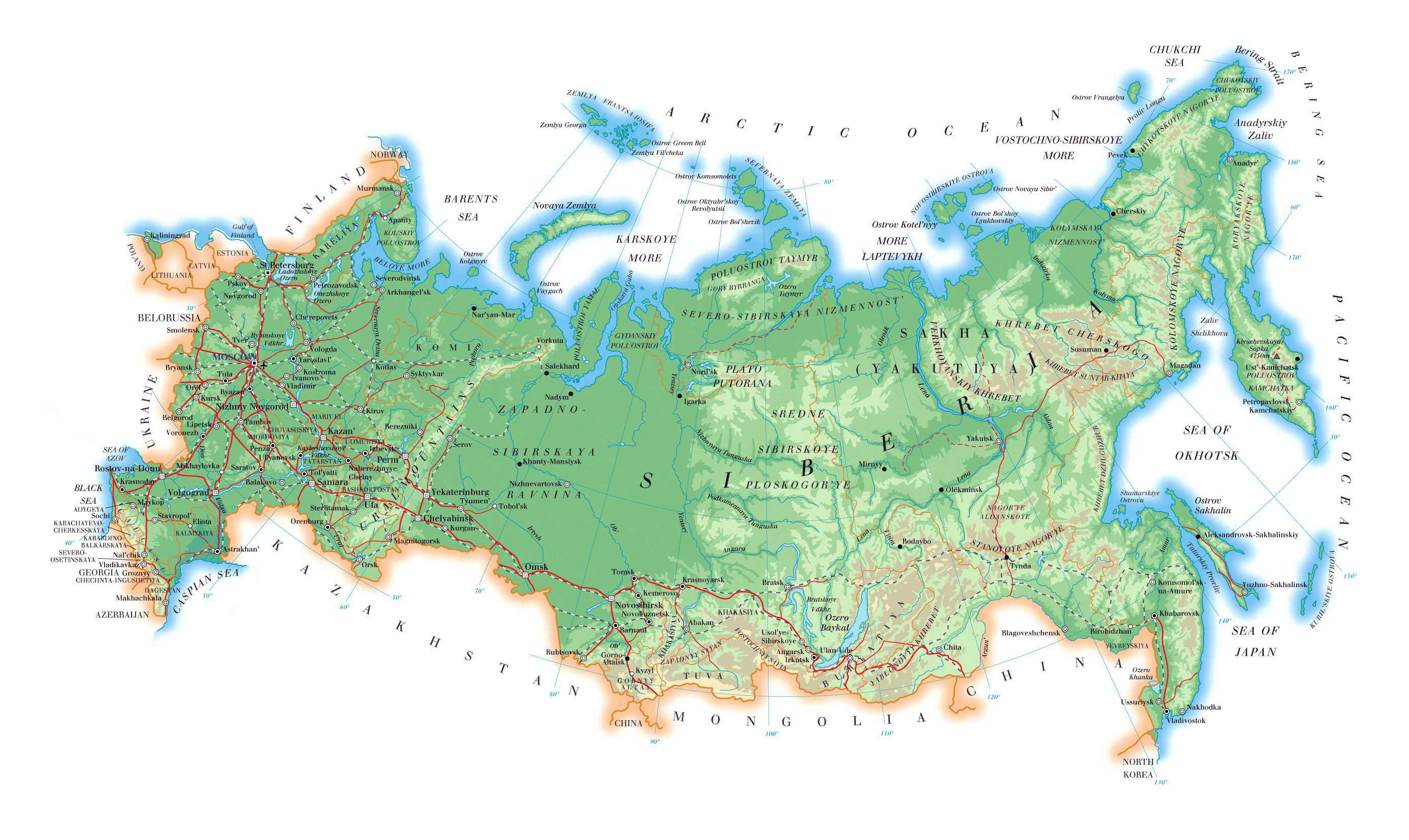 Geographical Map Of Russia Topography And Physical Features Of Russia