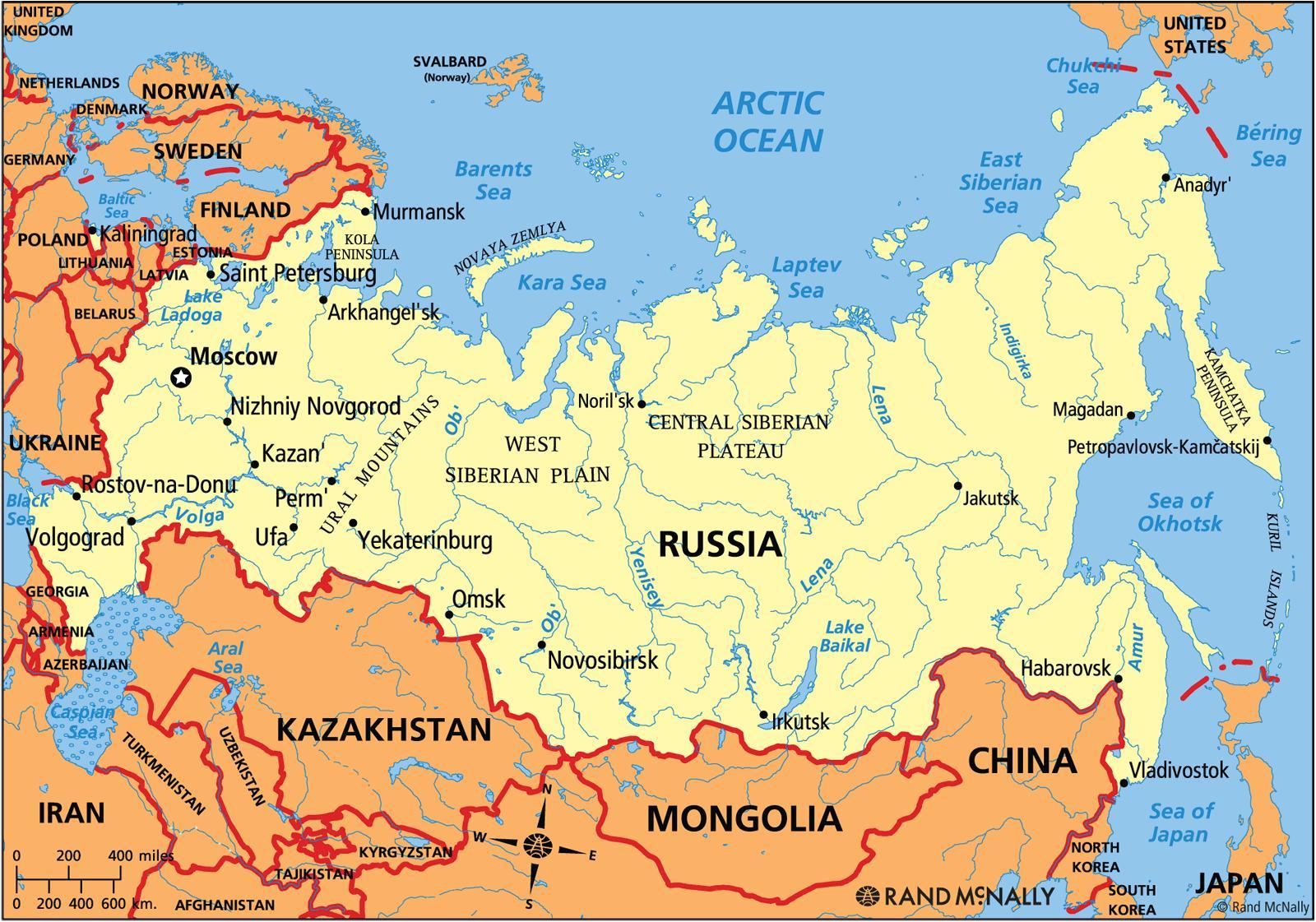 Political Map Of Russia And Surrounding Countries - Denise Guenevere