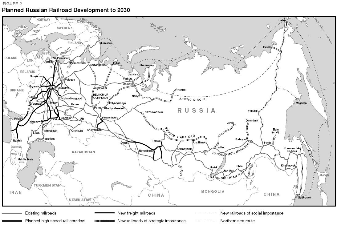 Map of Russia trains: rail lines and high speed train of Russia