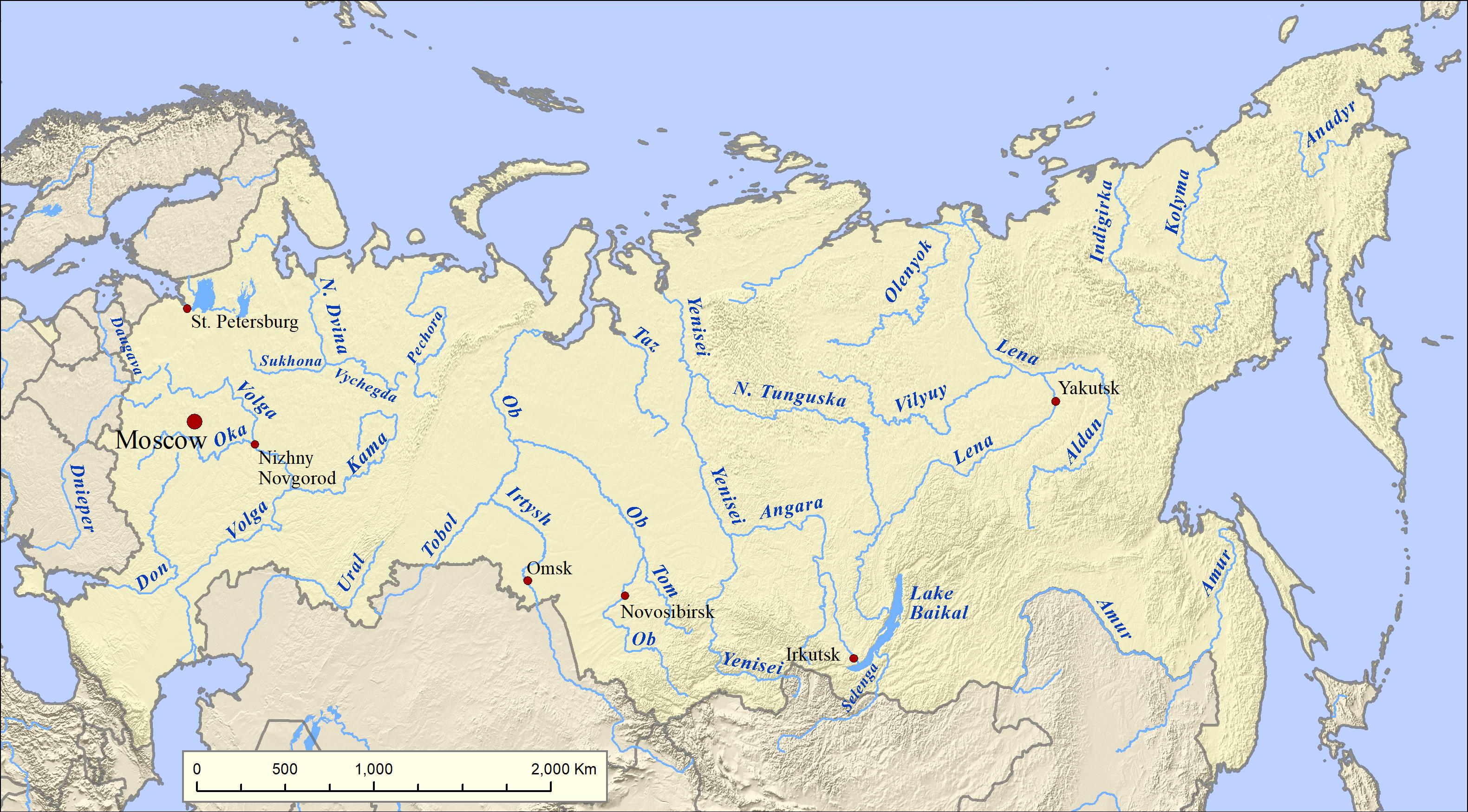 Geographical map of Russia: topography and physical features of Russia