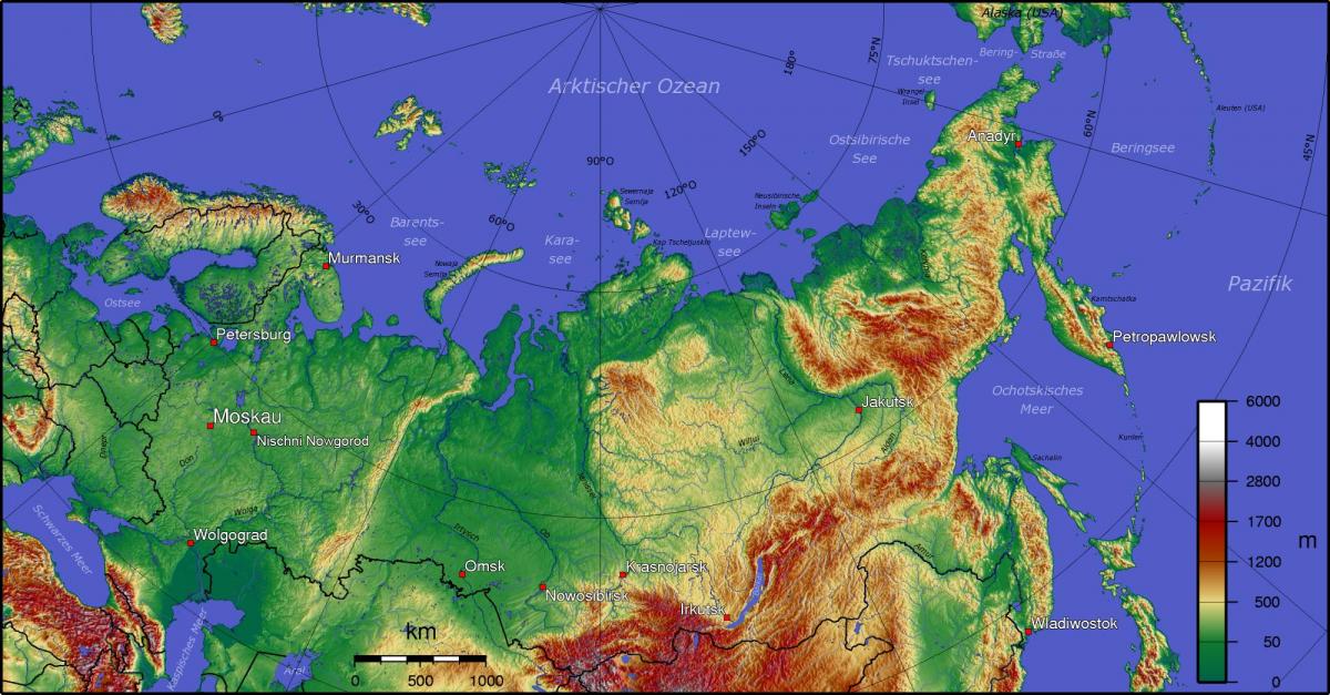 Topographical map of Russia